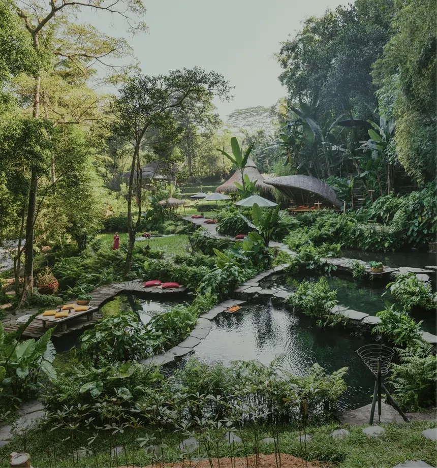The riverside warung above the water gardens